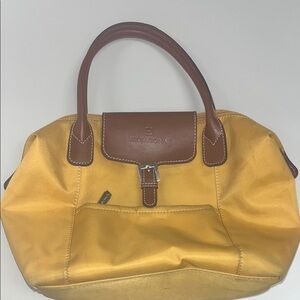 Hexagona Yellow nylon Satchel with brown Leather Trim preowned